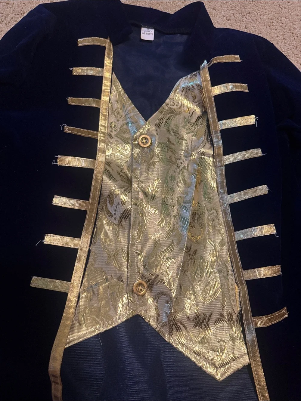 Navy Velvet Kids Dress Blazer with Gold Trim